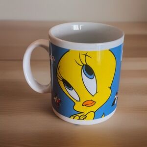 Vintage Mug Tweety Bird And Sylvester Gibson 90s 1998 Blue Yellow Looney Tunes
